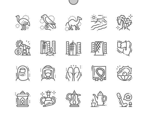 Qatar Well-crafted Pixel Perfect Vector Thin Line Icons 30 2x Grid for Web Graphics and Apps. Simple Minimal Pictogram Qatar Well-crafted Pixel Perfect Vector Thin Line Icons 30 2x Grid for Web Graphics and Apps. Simple Minimal Pictogram qatar emir stock illustrations