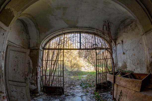 Hungary Velence Mar. 23, 2019:   Interior - Ruins of Country / Hunting chateau from the XVIII century in a fall setting.