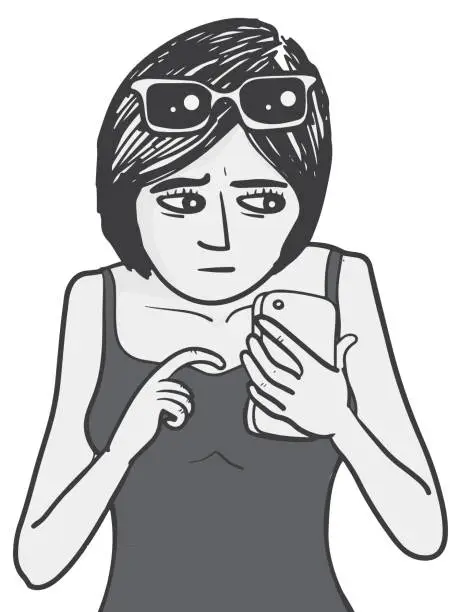 Vector illustration of Worried Woman on Smart Phone