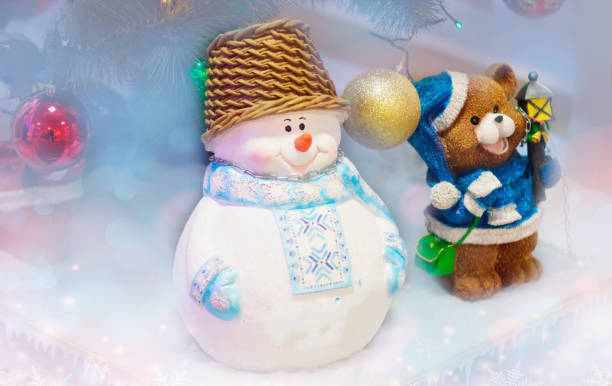 istock Snowman Christmas scene, with decoration. 1175208389