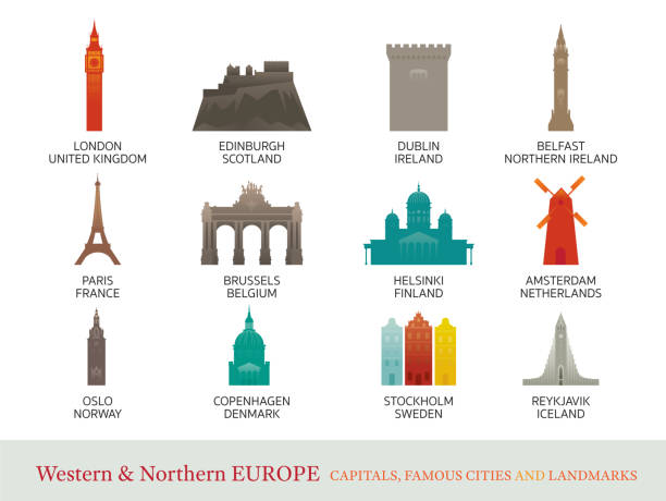 ilustrações, clipart, desenhos animados e ícones de pontos turísticos da europa ocidental e do norte - stockholm silhouette sweden city