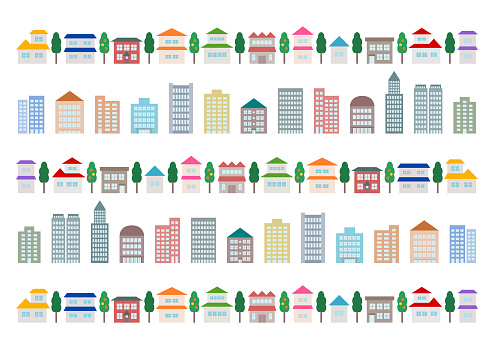 Townscape and building. Vector illustration.