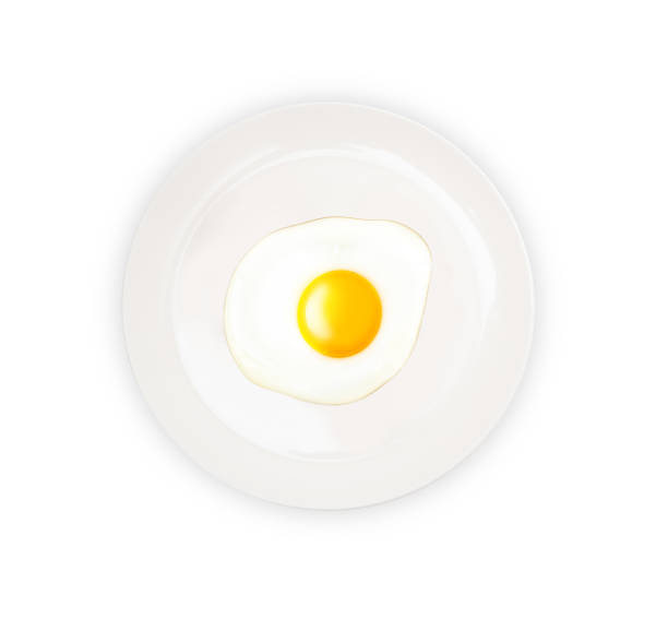 istock Top view of white dish with fried egg isolated on white 1175213823