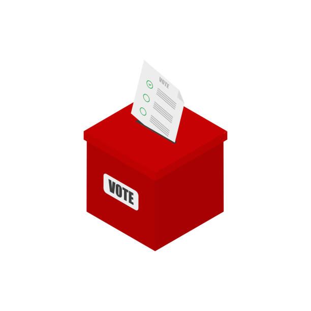 wahlbox und banner in flacher isometrischer - check mark voting politics election stock-grafiken, -clipart, -cartoons und -symbole