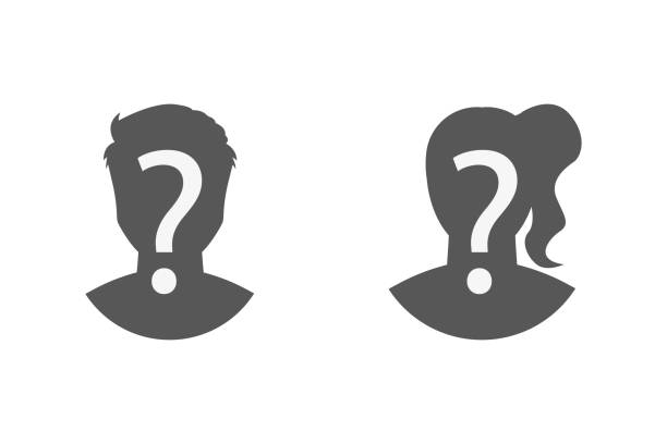 silhouettes of man and woman question mark silhouettes of man and woman question mark, vector question mark head stock illustrations
