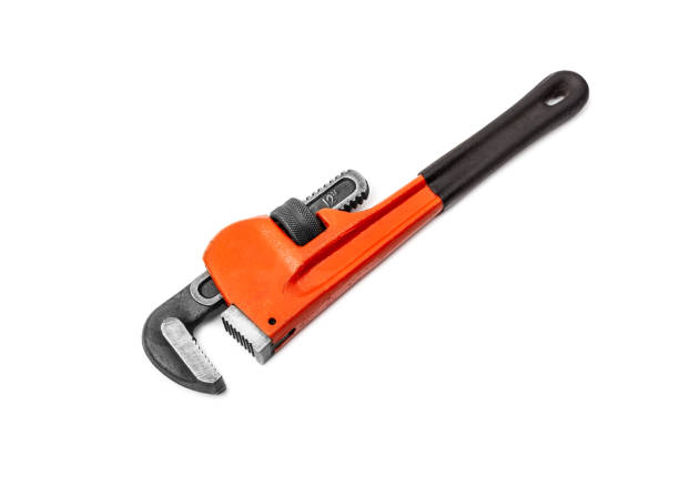 istock Red pipe wrench isolated on white background 1175217494