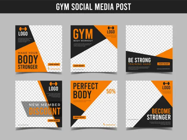 Vector illustration of Gym square banner template. Promotional banner for social media post, web banner and flyer Vol.1