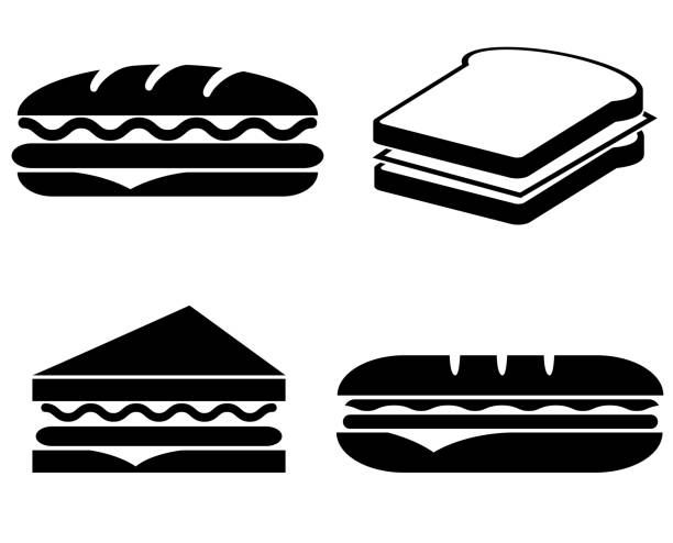 illustrazioni stock, clip art, cartoni animati e icone di tendenza di icona sandwich isolata su sfondo bianco - panino