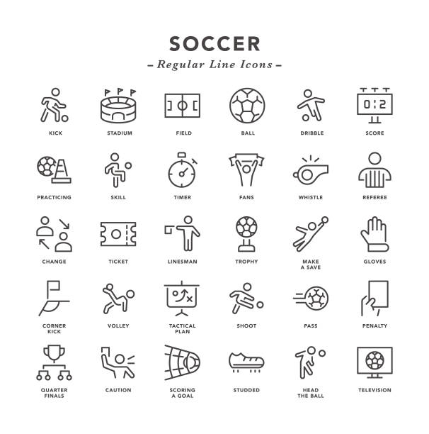 ilustraciones, imágenes clip art, dibujos animados e iconos de stock de fútbol - iconos de línea regular - football