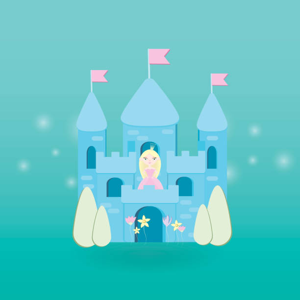 istock Cartoon medieval fun pink castle with flag. Magic cartoon castle for princess from fairy tale icon. Funny pink cartoon castle with decoration background. 1175221002
