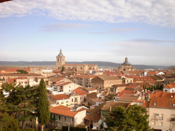 aerial shot of the skyline of the romanian style village in ciudad rodrigo. - romanic zdjęcia i obrazy z banku zdjęć