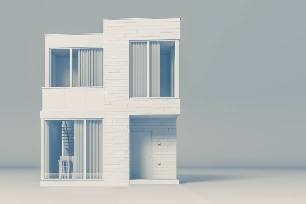 istock Modern house outside view in white material simulating the layout.3D illustration 1175224566