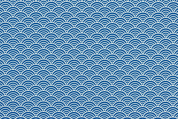 papel japonés de un patrón de cresta de onda seigaiha - océano pacífico fotografías e imágenes de stock