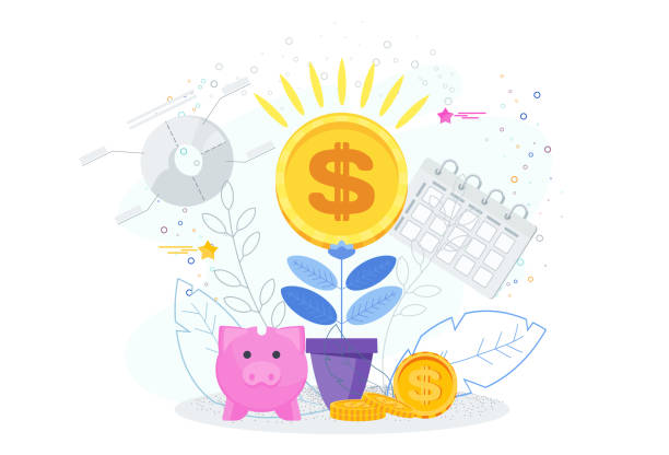 Financial growth business concept. Dollars in a flower pot. Financial growth business concept. Dollars grow in a flower pot. Business metaphor for wealth, success and prosperity. Financial literacy. Flat cartoon illustration on a white background. financial literacy stock illustrations