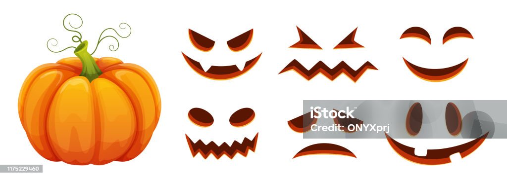 Halloween Pumpkin Faces Generator Vector Cartoon Pumpkin With Scared And  Smiley Faces Stock Illustration - Download Image Now - iStock