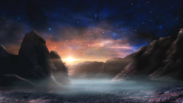 istock Sci-fi magical landscape with rock valey, star and sun. Digital painting illustration. https://mars.nasa.gov/resources/7485/hinners-point-above-floor-of-marathon-valley-on-mars-enhanced-color/ 1175230483