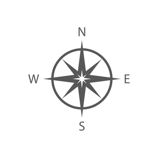 vektor rose of wind symbol in flach - compass compass rose north direction stock-grafiken, -clipart, -cartoons und -symbole