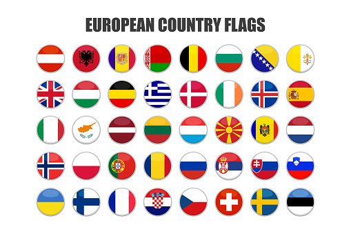 web buttons with european country flags in flat
