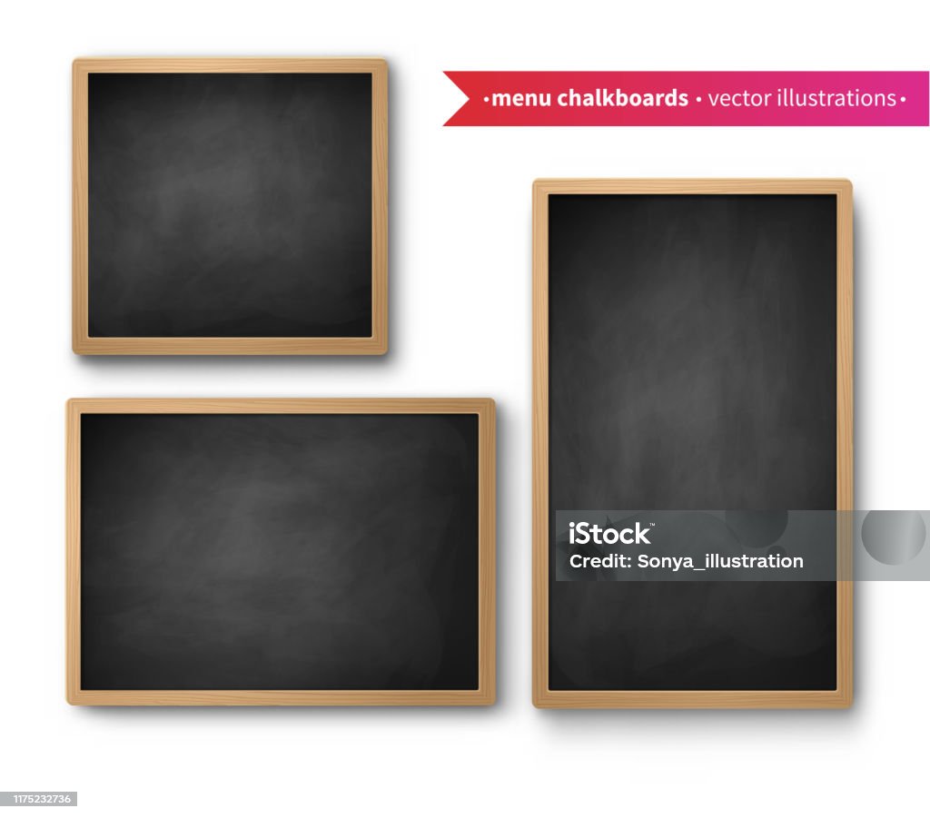 Vector set of isolated menu boards Vector set of isolated square and vertical menu boards with shadow on white background. Chalkboard - Visual Aid stock vector