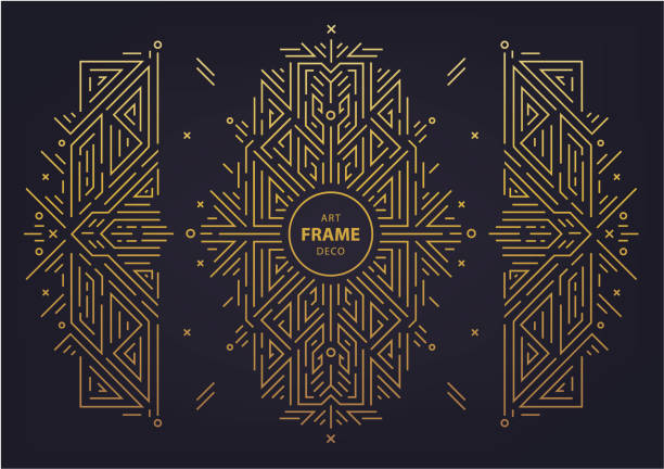 ilustrações de stock, clip art, desenhos animados e ícones de set of vector art deco golden borders, frame. creative templates in style of 1920s. trendy cover, graphic poster, gatsby brochure, design, packaging and branding. geometric shapes, ornaments - art deco 1930s style pattern design