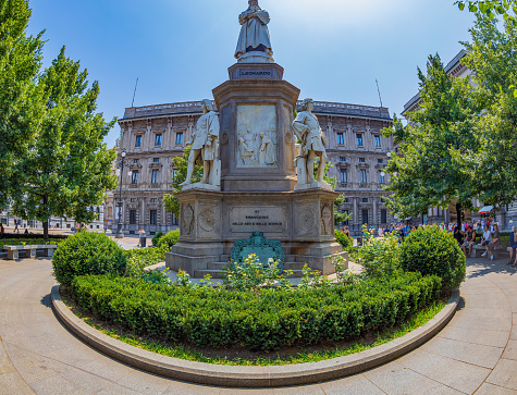 Milan: The monument of Leonardo da Vinci is a commemorative sculptural group located in Piazza della Scala and inaugurated in 1872, built by the sculptor Pietro Magni.