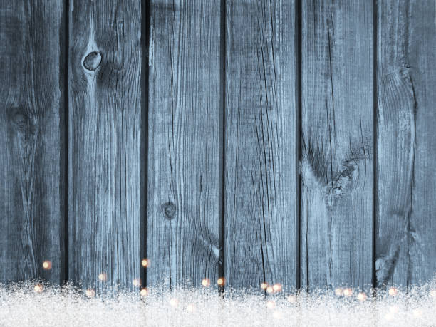 istock Wooden blue christmas background with snow 1175239548