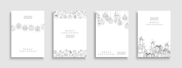 Collection of Christmas cards. Creative hand drawn design with drawing xmas elements. Collection of Christmas cards. Creative hand drawn design with drawing xmas elements. Can be used like templates, covers, placards, brochures, banners, flyers, posters, backgrounds holiday card stock illustrations