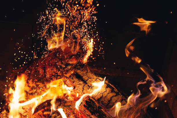 istock burning fire logs with sparks in the fireplace 1175243345