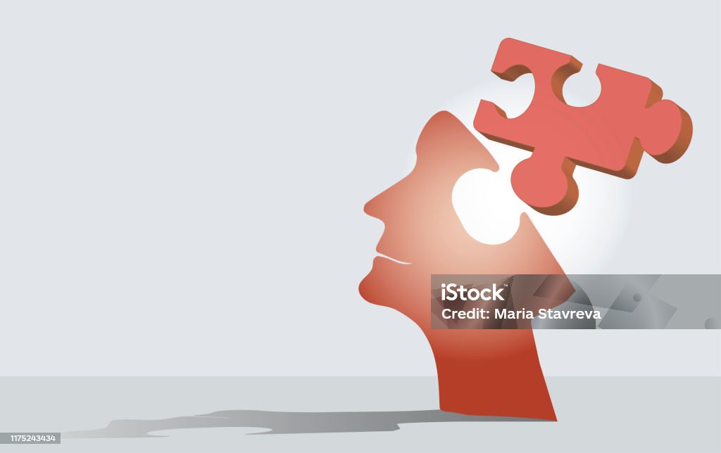 Profile of head with jigsaw pieces. Alzheimer's Disease stock vector