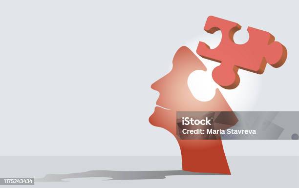 Profile Of Head With Jigsaw Pieces Stock Illustration - Download Image Now - Alzheimer's Disease, Alertness, Head