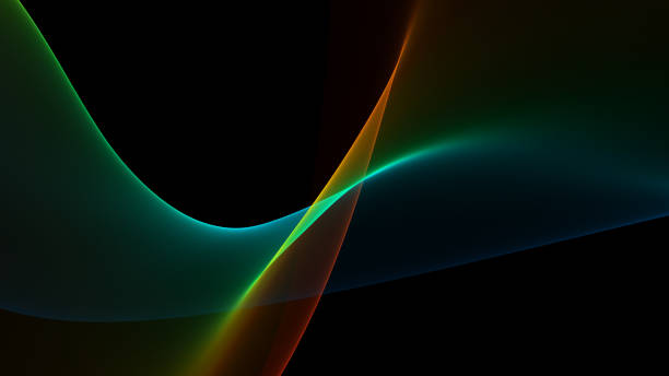 regenbogen neon welle bunte wirbel seide schwarz hintergrund - prism spectrum laser rainbow stock-fotos und bilder