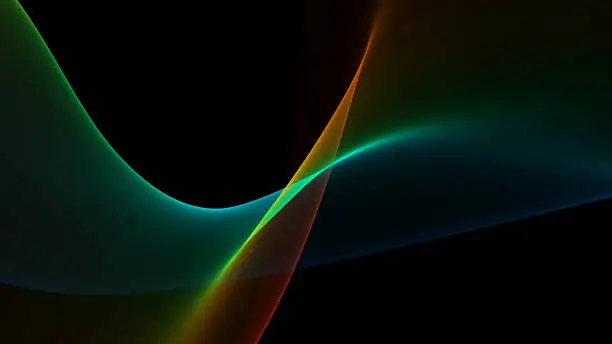 Photo of Rainbow Neon Wave Colorful Swirl Silk Black Background