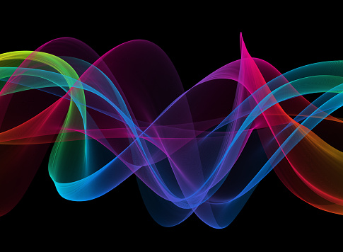 Colorido neón cinta onda espiral girando vela de seda curva de viento negro fondo caos abstracto psicodélico ondulación textura photo