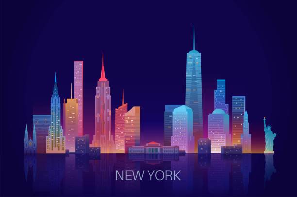 뉴욕 스카이라인 - new york city new york state manhattan night stock illustrations