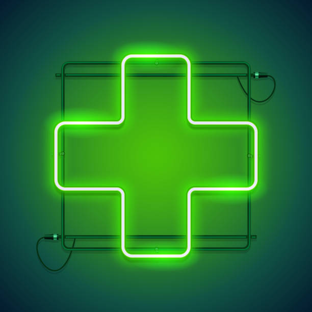 apteka neon znak z zielonym krzyżem - pharmacy symbol surgery computer icon stock illustrations