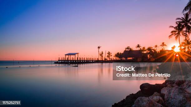 Sunset At The Resort Stock Photo - Download Image Now - Islamorada, Florida - US State, Pelican