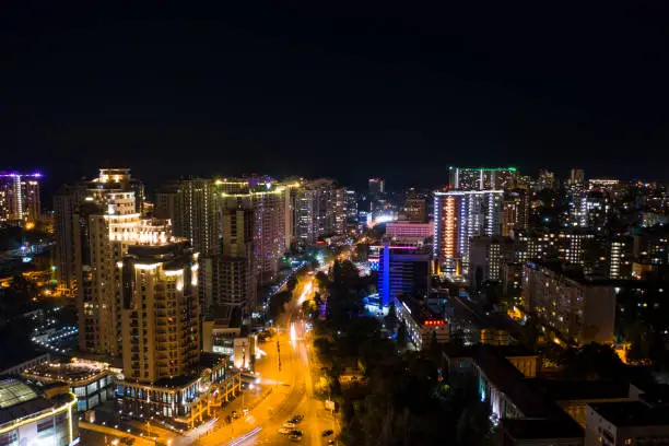Odessa Ukraine night city, aerial view
