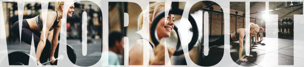 istock Collage of a smiling woman doing a gym workout session 1175256486