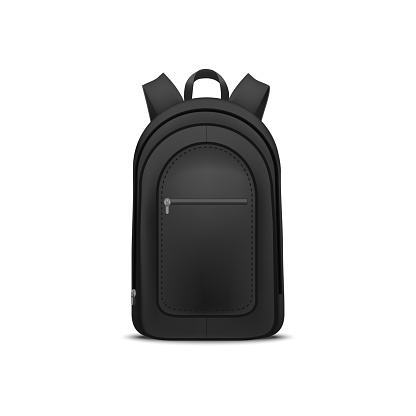 Realistic Detailed 3d Black Blank School Backpack Empty Template Mockup Set. Vector illustration of Mock Up Bag