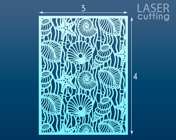 ilustrações de stock, clip art, desenhos animados e ícones de laser cut panel template with pattern of seashells and stars. decorative element for interior design in marine style. wall or window panel, die cut embellishment. cabinet fretwork screen. - starfish woodcut backgrounds vector