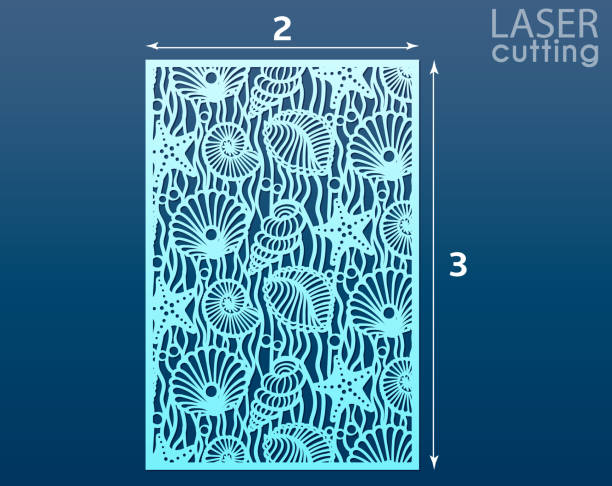 ilustrações de stock, clip art, desenhos animados e ícones de laser cut panel template with pattern of seashells and stars. decorative element for interior design in marine style. wall or window panel, die cut embellishment. cabinet fretwork screen. - starfish woodcut backgrounds vector