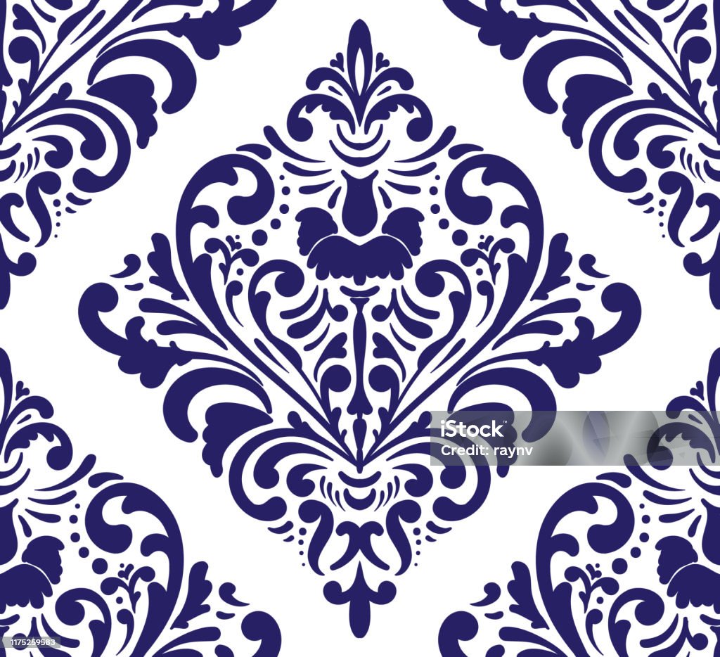 Blue And White Vintage Classic Ornament Seamless Damask Pattern Elegant  Classic Texture Luxury Royal Victorian Baroque Elements Suitable For Fabric  Textile Wallpaper Floral Vector Background Stock Illustration - Download  Image Now - iStock