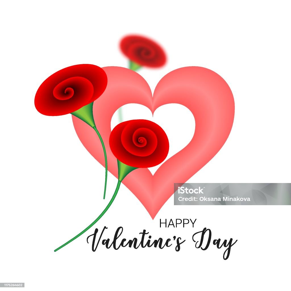Thiết Kế Happy Valentines Day Với Trái Tim Hoa Hồng Đỏ Và Văn Bản ...