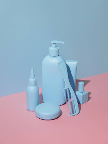 istock Cosmetic products in monochrome blue color 1175265186