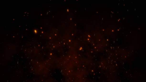 Photo of 3D Burning embers glowing. Fire Glowing Particles on Black Background