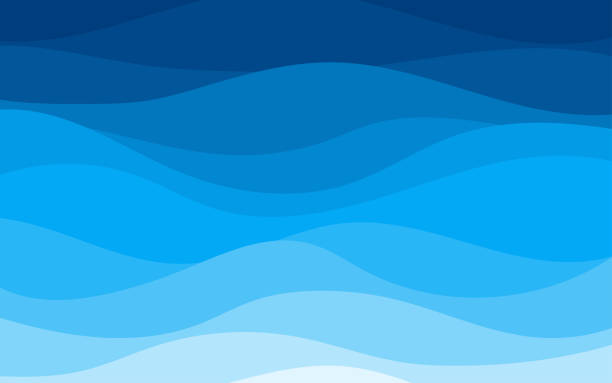 ilustrações de stock, clip art, desenhos animados e ícones de blue curves and the waves of the sea range from soft to dark vector background flat design style - fila arranjo ilustrações