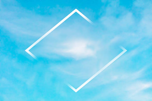 Teal blue sky background with white clouds and a frame, an abstract design template with copyspace