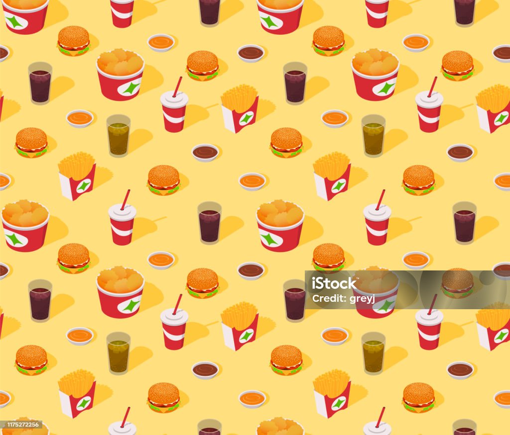 Fast Food Stock Pattern Fastfood Seamless Isometric Vector Pattern Stock Illustration ...