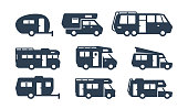 RV Cars, Recreational Vehicles, Camper Vans Silhouettes