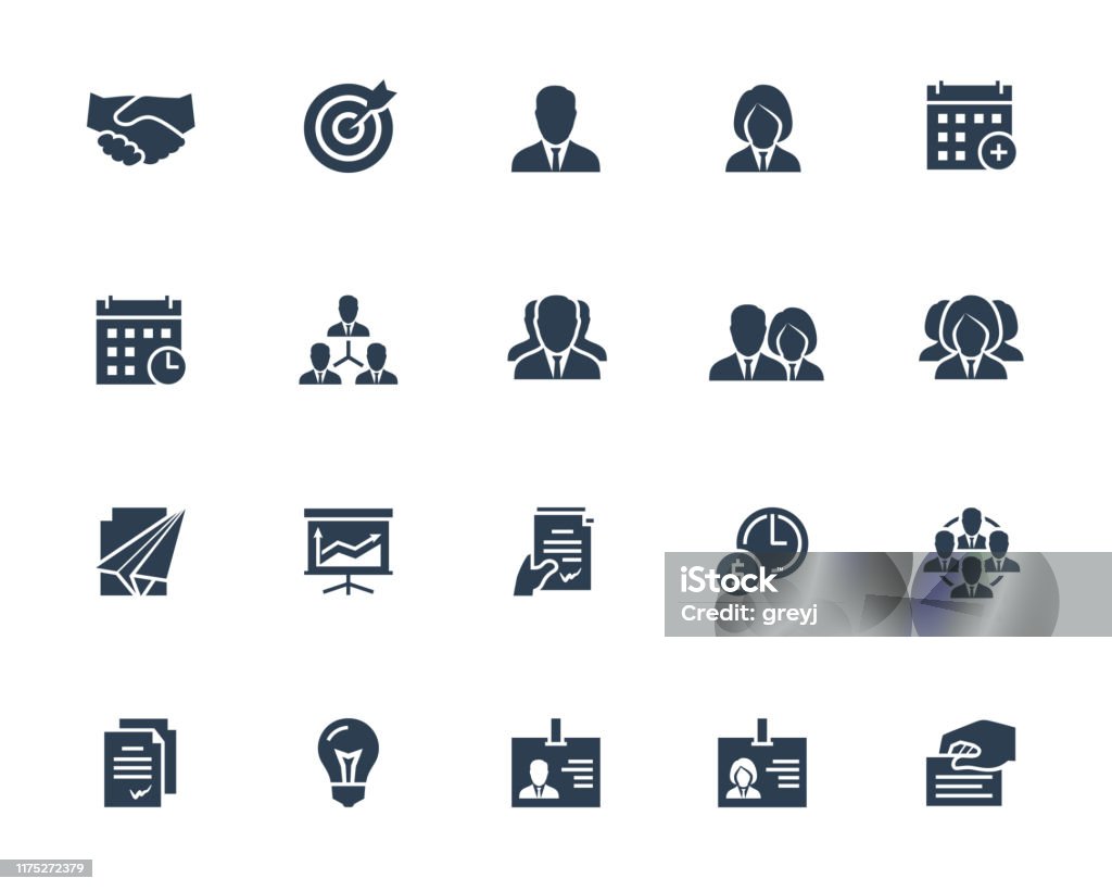 Företag och människor vektor ikon i Glyph stil med sådana ikoner som näringsidkare, handskakning, kalender, förvaltning, hierarki, team, ID, kontrakt och andra - Royaltyfri Ikon vektorgrafik